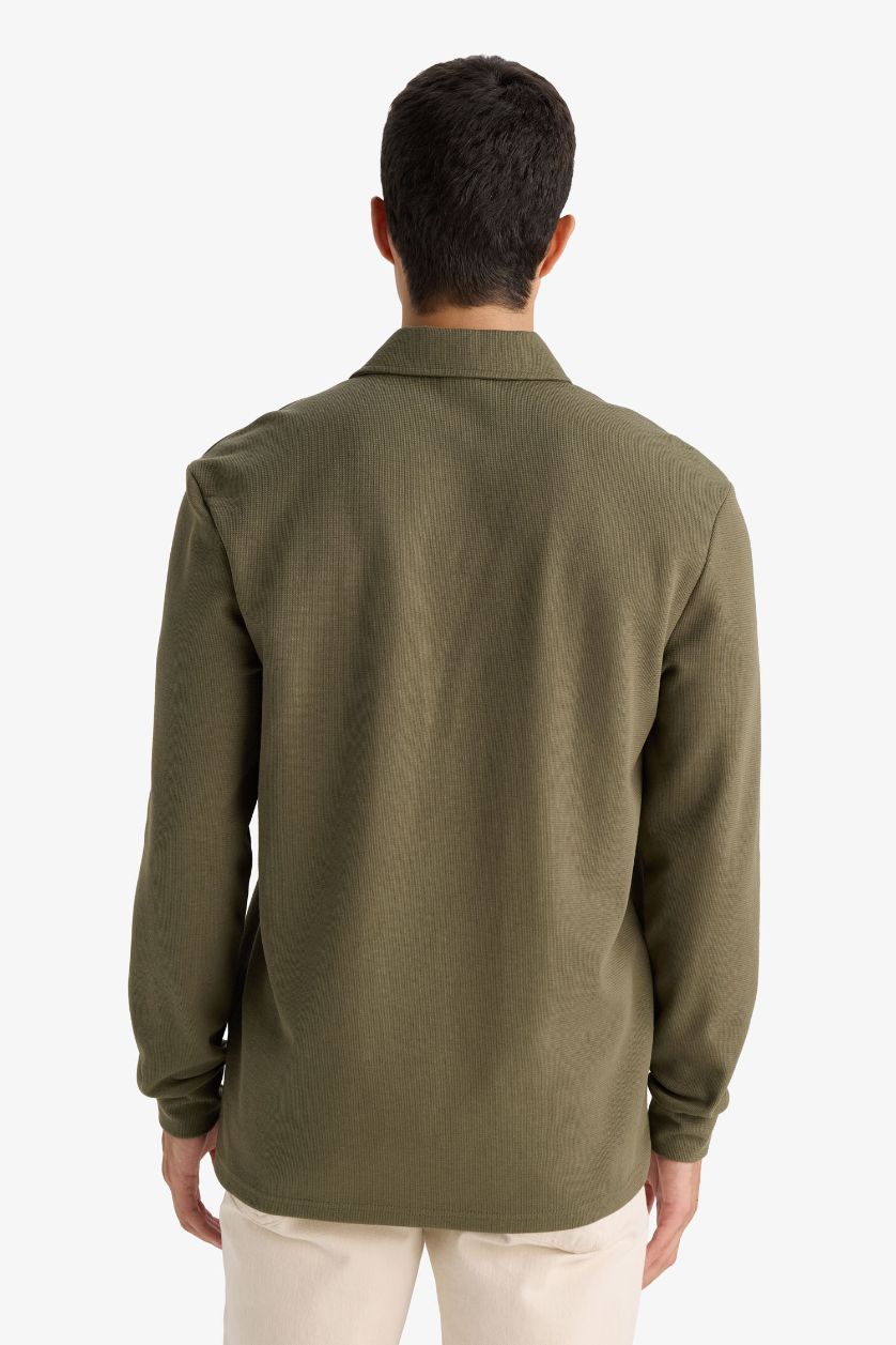 رجال كاكي سويت شيرت وافل قصة عادية بياخة بولو