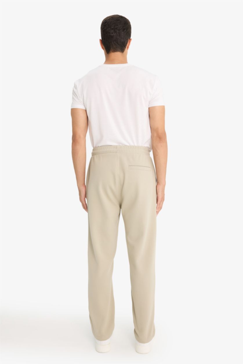 Erkek Açık Haki Regular Fit Beli Bağcıklı Düz Paça Eşofman Altı