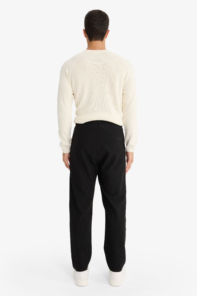 Man Black Regular Fit Tie Waist Sweatpants