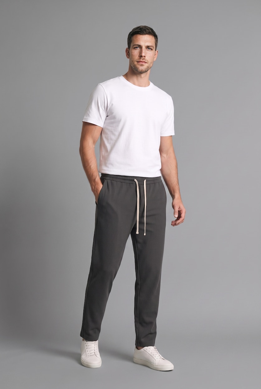 Erkek Koyu Antrasit Regular Fit Beli Bağcıklı Eşofman Altı