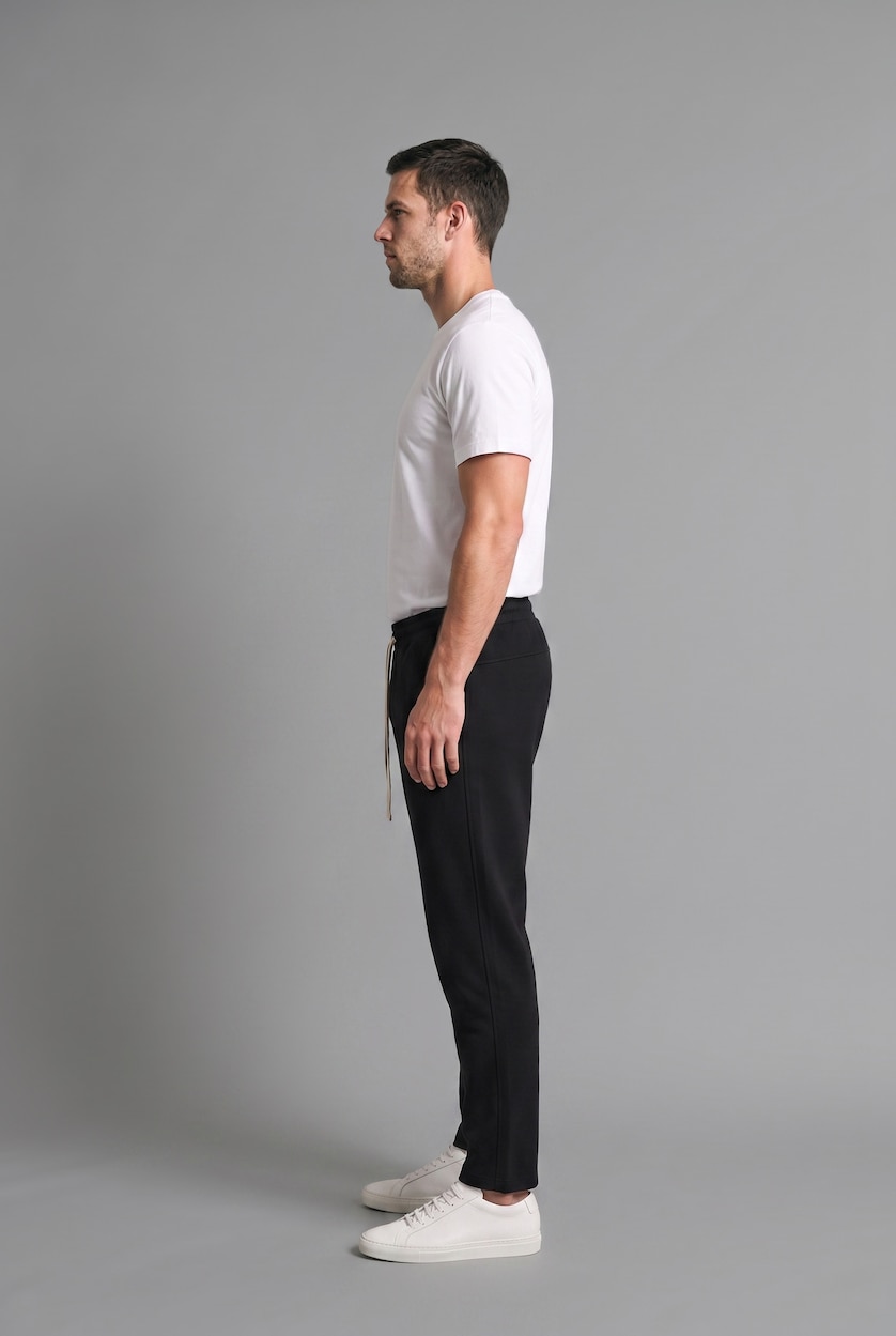 Erkek Siyah Regular Fit Beli Bağcıklı Eşofman Altı