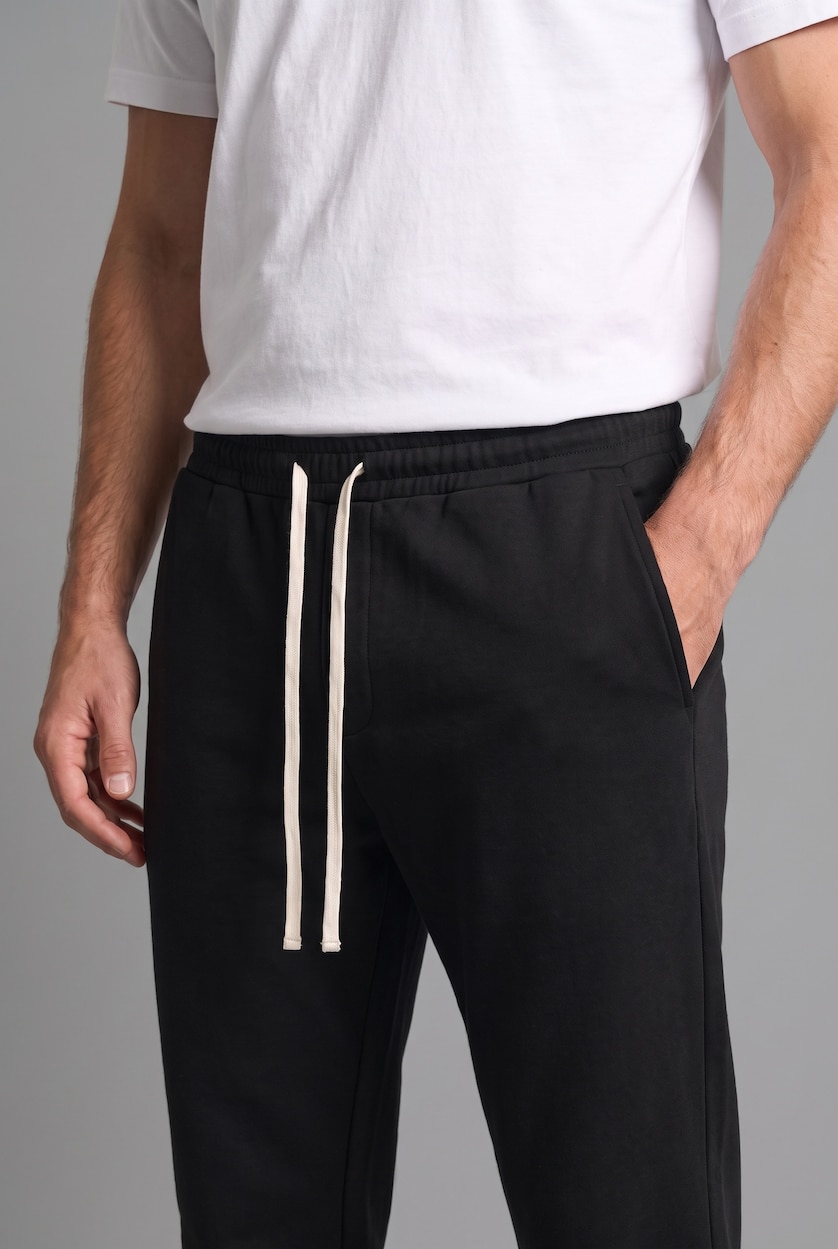 Erkek Siyah Regular Fit Beli Bağcıklı Eşofman Altı