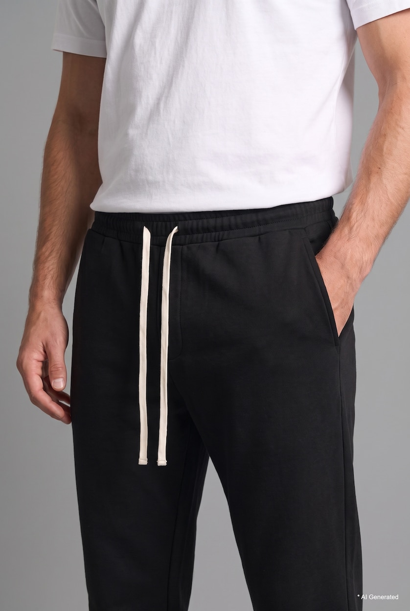 Erkek Siyah Regular Fit Beli Bağcıklı Eşofman Altı