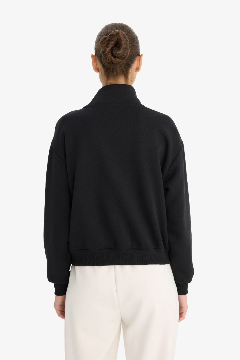 Женщины Черный Свободный крой с бейсбольным воротником с принтом бомбер кардиган