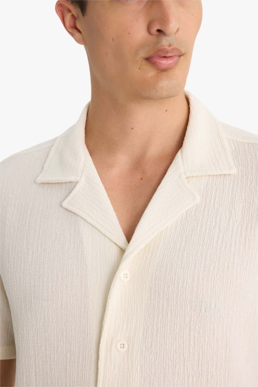 MAN Ecru قميص بولو نص كم مودرن فيت قماش كرنكيل