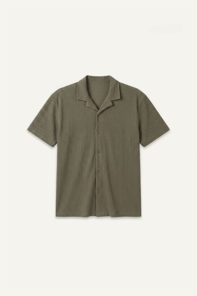 MAN Khaki Modern Fit Crinkle Fabric Short Sleeve Shirt