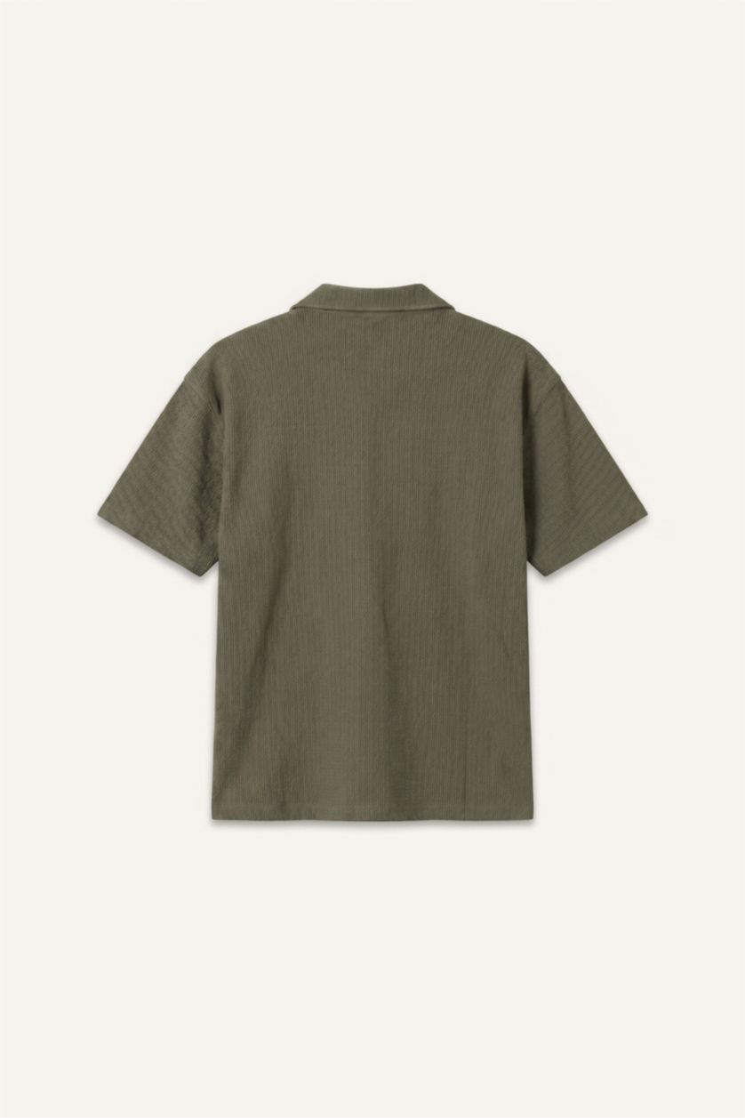 MAN Khaki Modern Fit Crinkle Fabric Short Sleeve Shirt