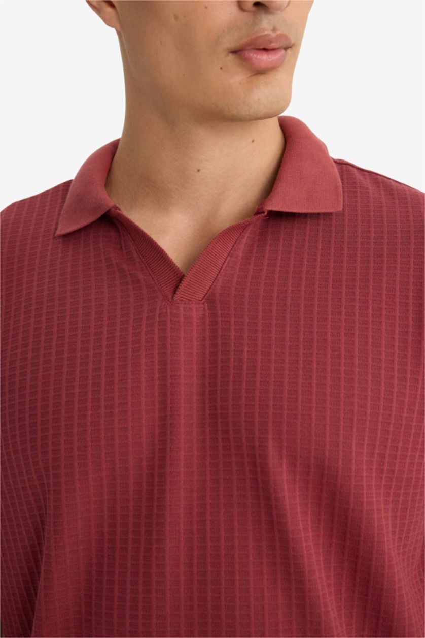 رجال بني فاتح تيشيرت بولو نص ردن وافل قصة عادية