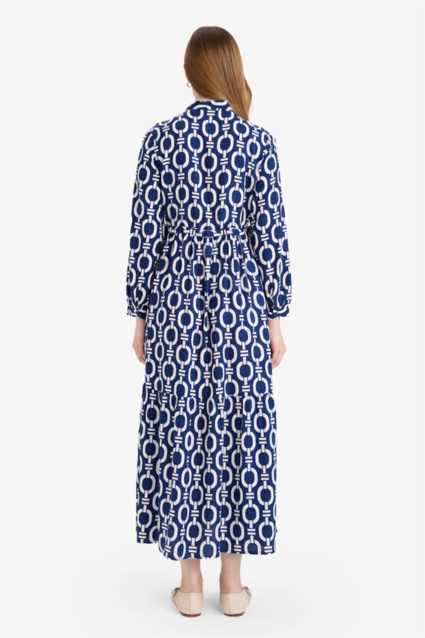 WOMAN Dark Blue Regular Fit Printed Viscose Dress