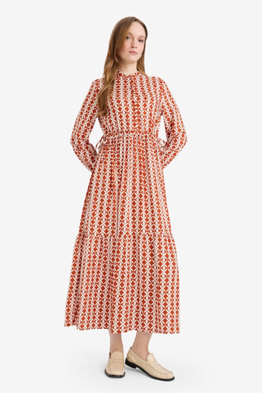 WOMAN Dark Orange Regular Fit Printed Viscose Dress