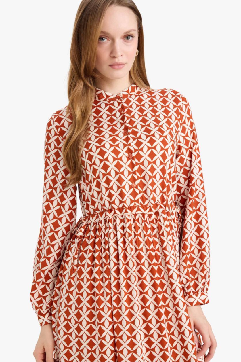 WOMAN Dark Orange Regular Fit Printed Viscose Dress