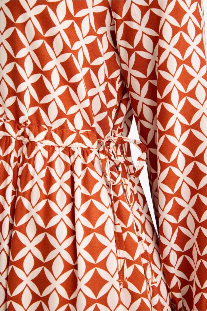 WOMAN Dark Orange Regular Fit Printed Viscose Dress