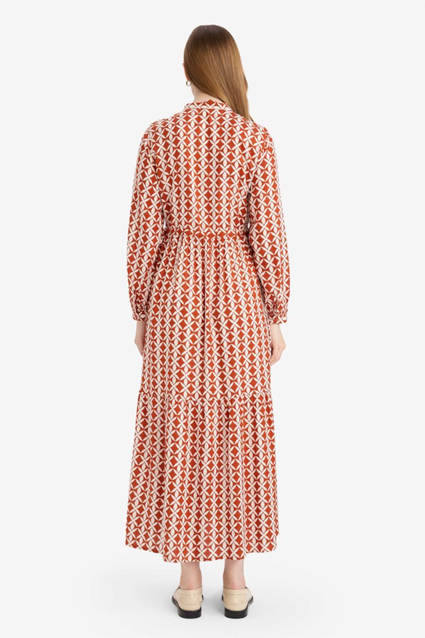 WOMAN Dark Orange Regular Fit Printed Viscose Dress