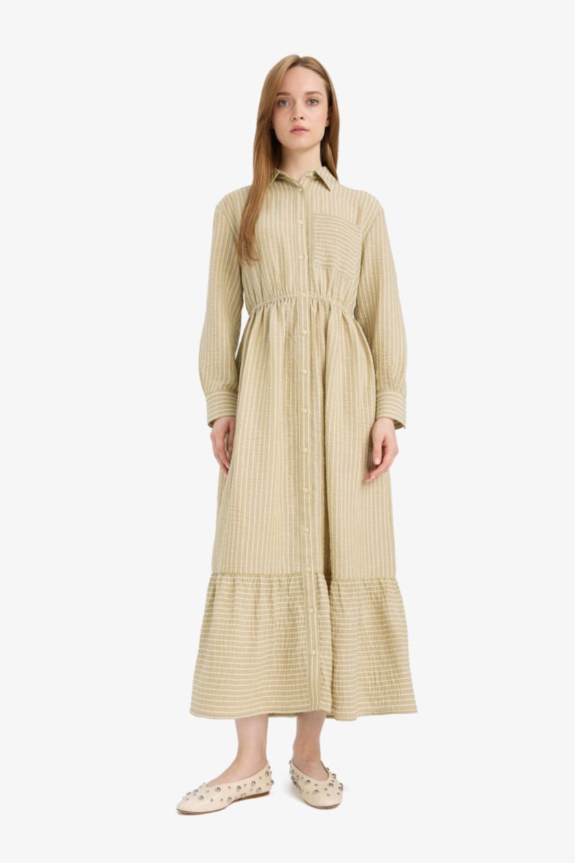 FEMME Beige Robe à col chemise et manches longues