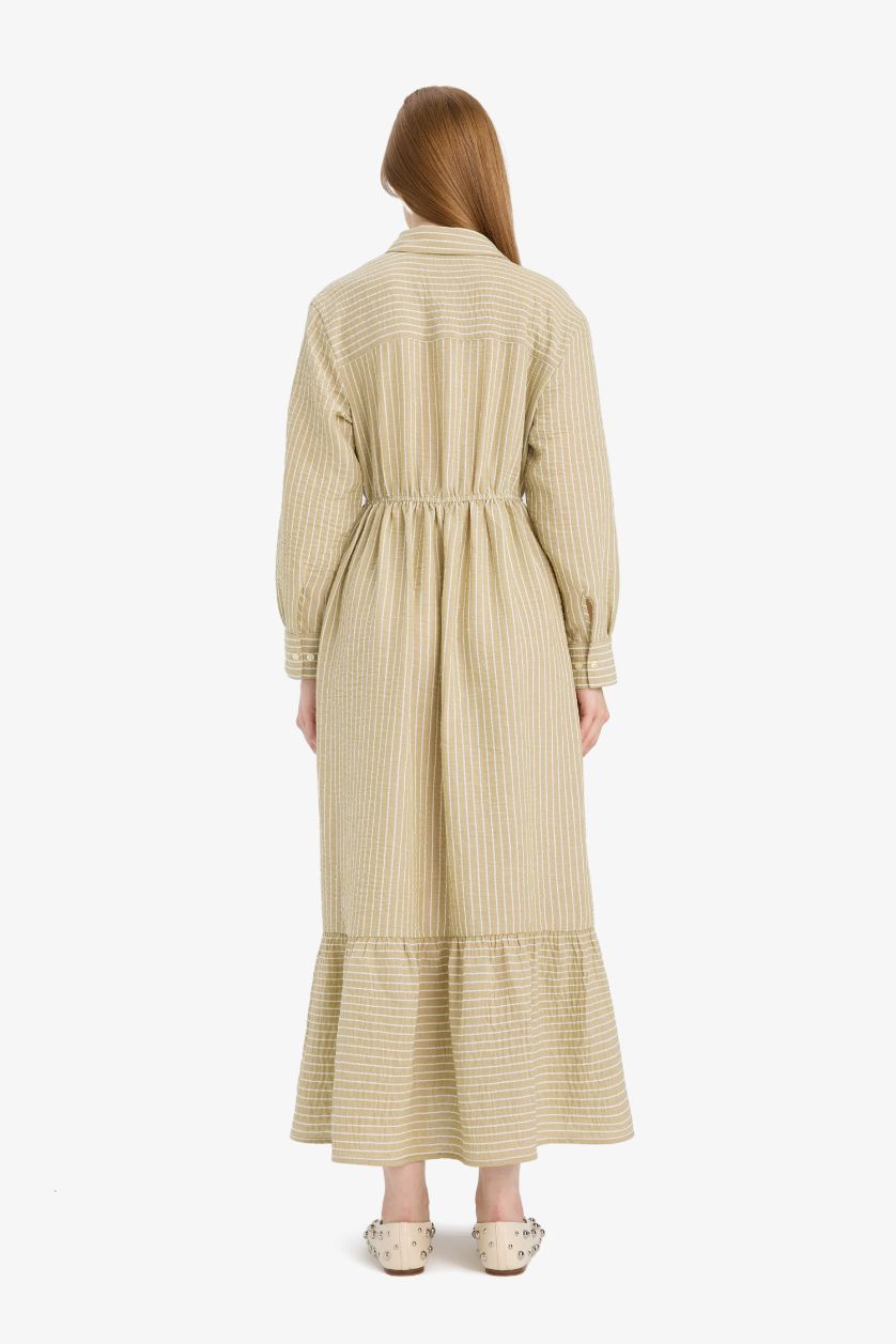 FEMME Beige Robe à col chemise et manches longues