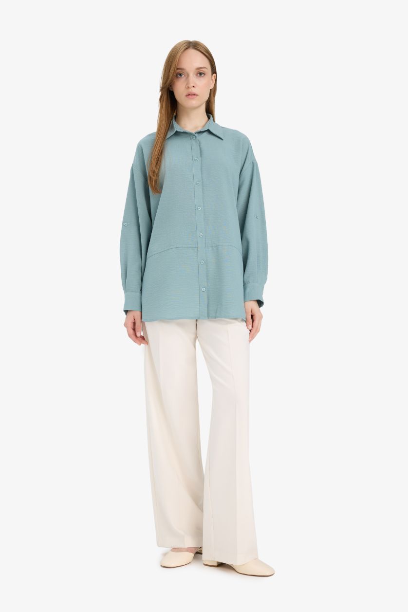 Woman Green Relax Fit Long Sleeve Tunic