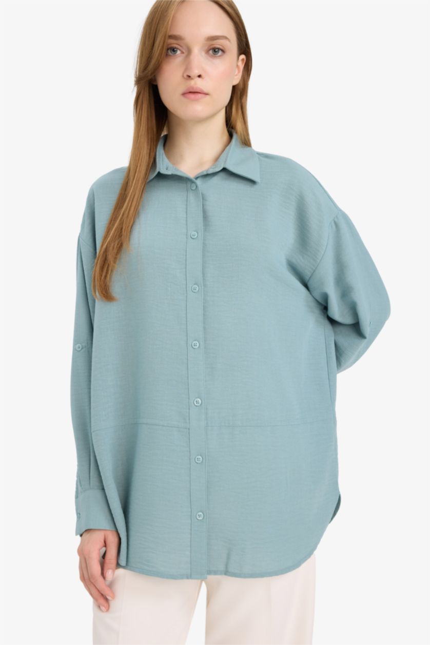 Woman Green Relax Fit Long Sleeve Tunic