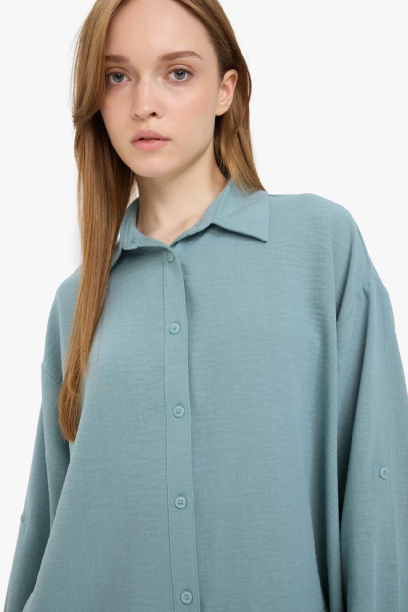 Woman Green Relax Fit Long Sleeve Tunic