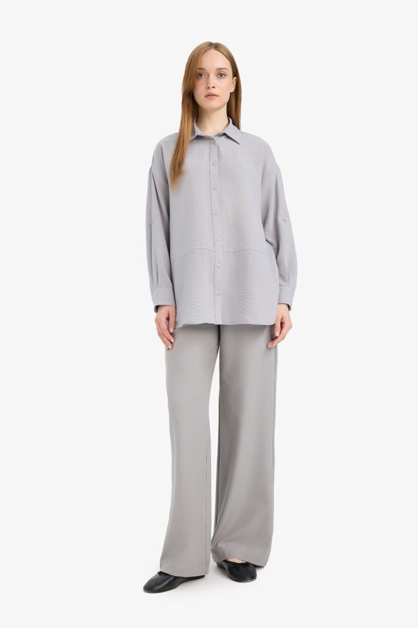 Woman Grey Relax Fit Long Sleeve Tunic