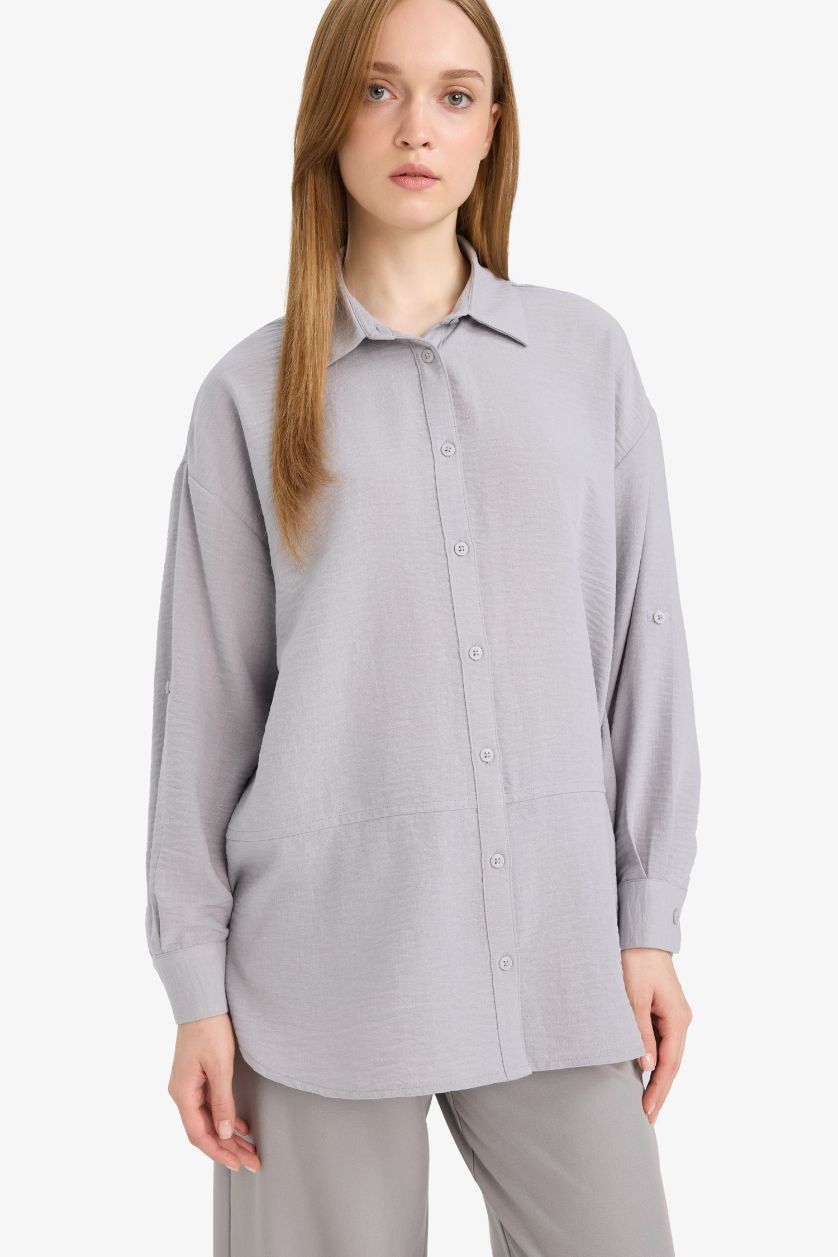 Woman Grey Relax Fit Long Sleeve Tunic