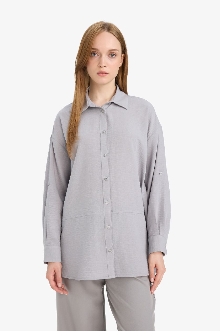 Woman Grey Relax Fit Long Sleeve Tunic