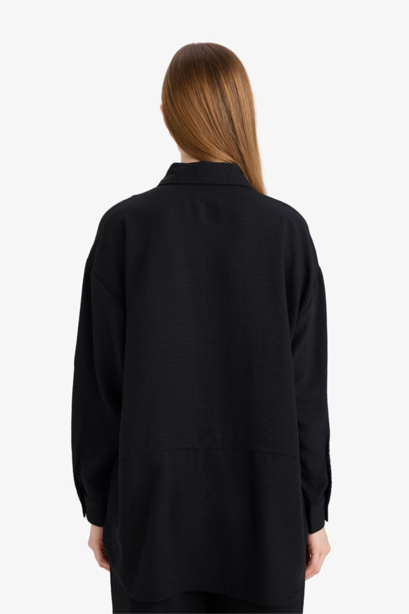 نساء أسود تونيكة كم طويل قصة مريحة