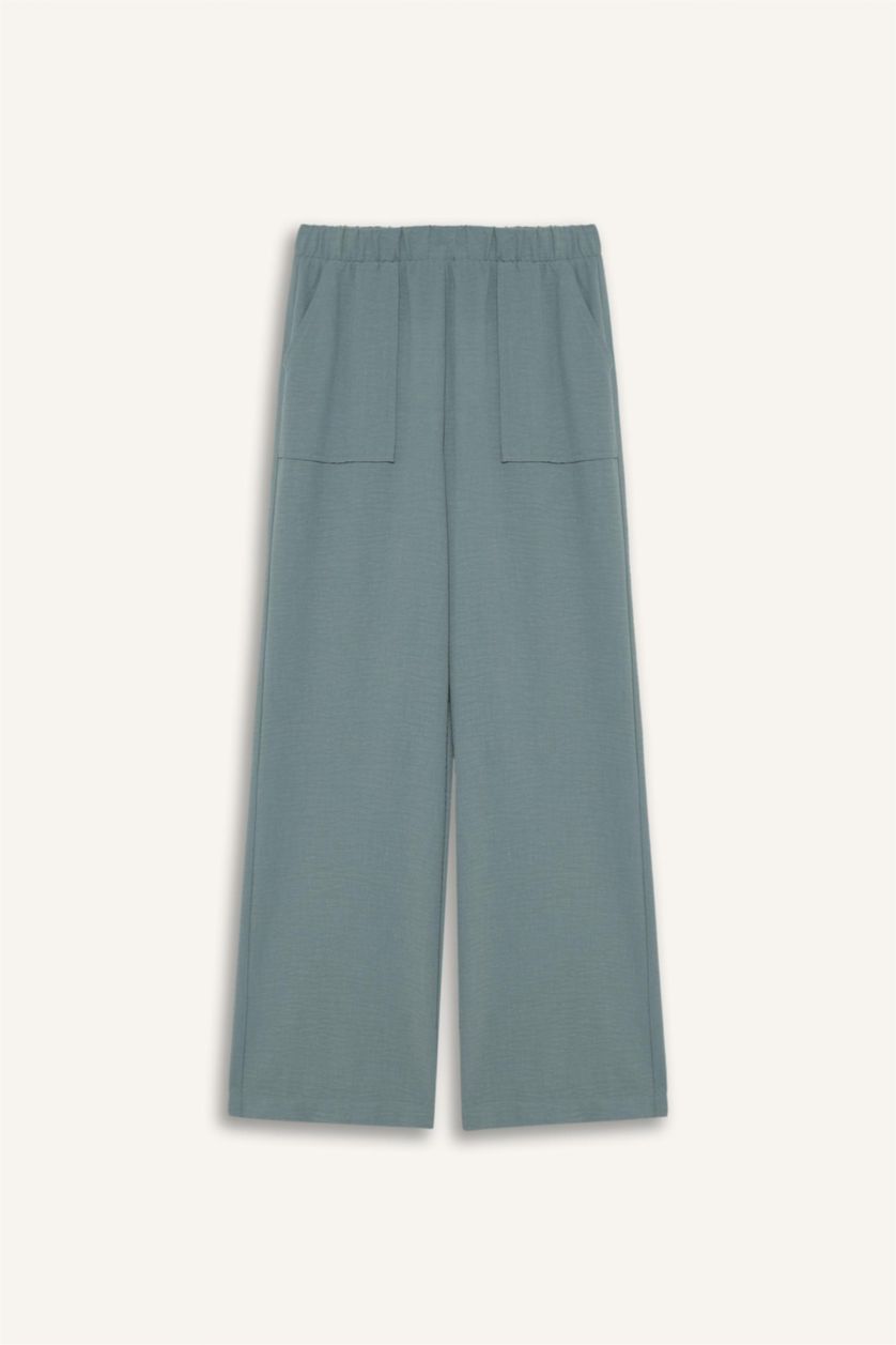 نساء أخضر بنطرون وايد ليج برجل واسع