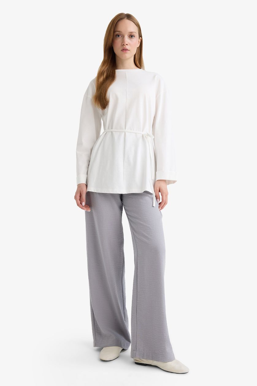 FEMME Gris Pantalon large à poches et tailles élastique