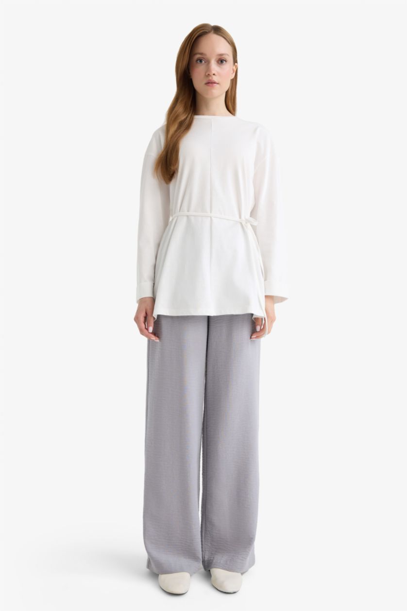 FEMME Gris Pantalon large à poches et tailles élastique