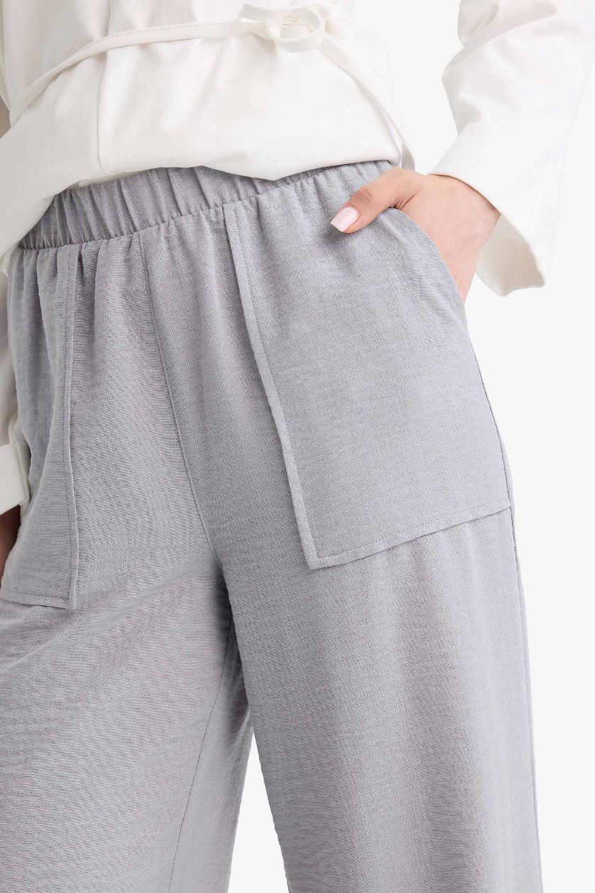 FEMME Gris Pantalon large à poches et tailles élastique