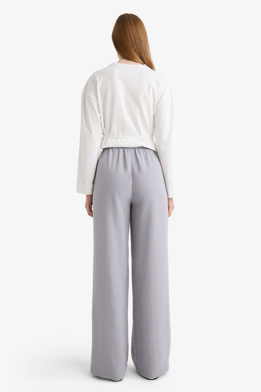 FEMME Gris Pantalon large à poches et tailles élastique