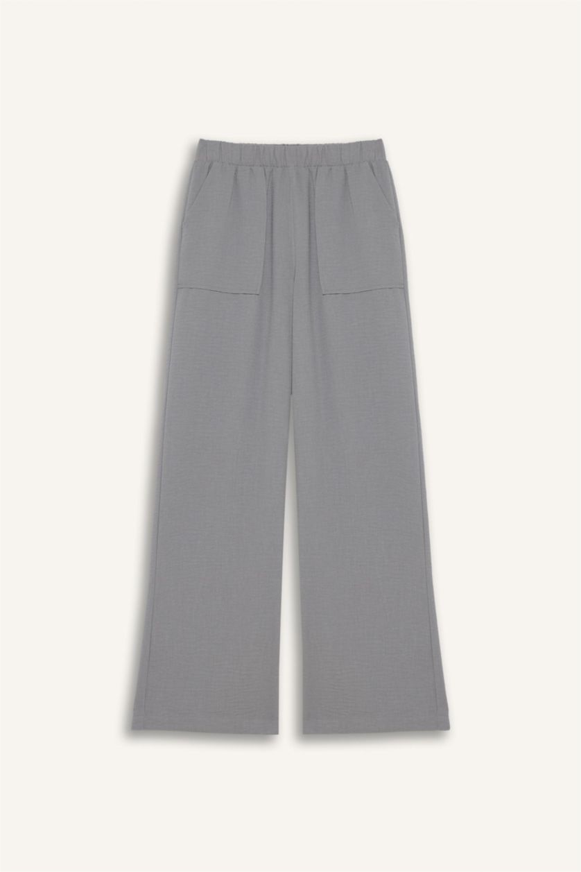 FEMME Gris Pantalon large à poches et tailles élastique