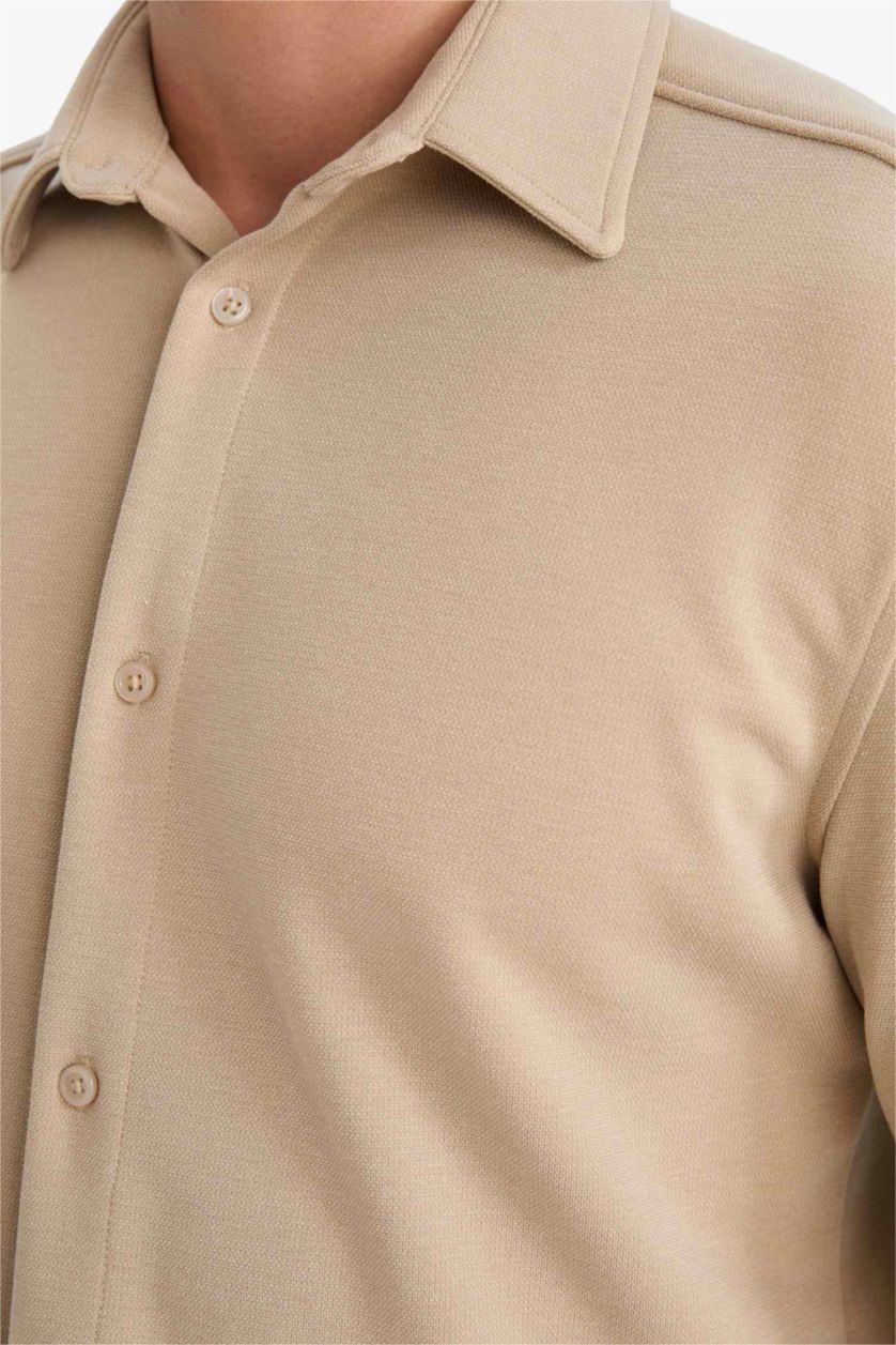 رجال بيج قميص بولو ردن طويل مودرن فيت