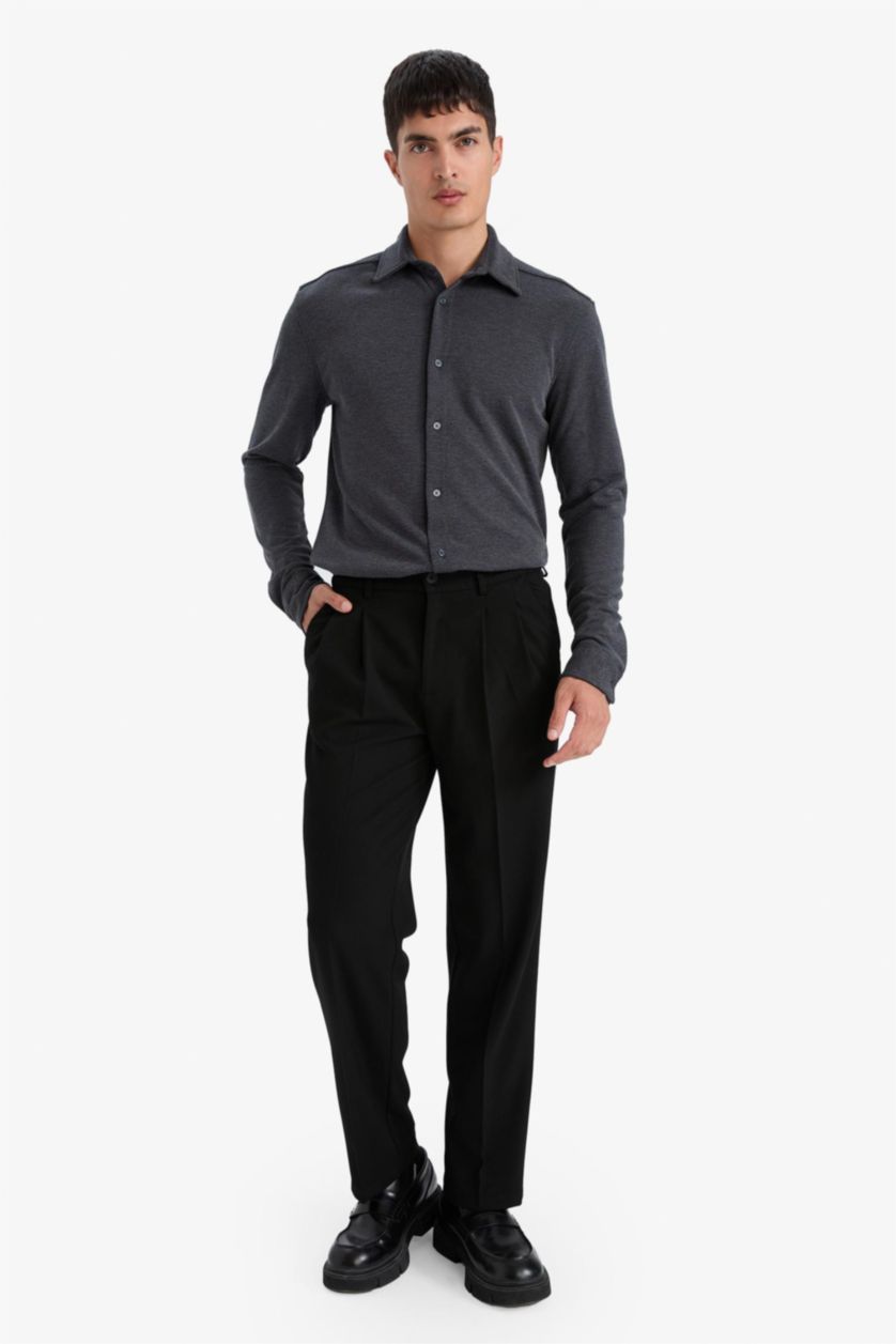 رجال كحلي فاتح قميص ردن طويل بيكيه مودرن فيت وياخة بولو