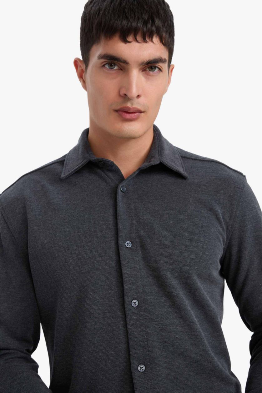 رجال كحلي فاتح قميص ردن طويل بيكيه مودرن فيت وياخة بولو