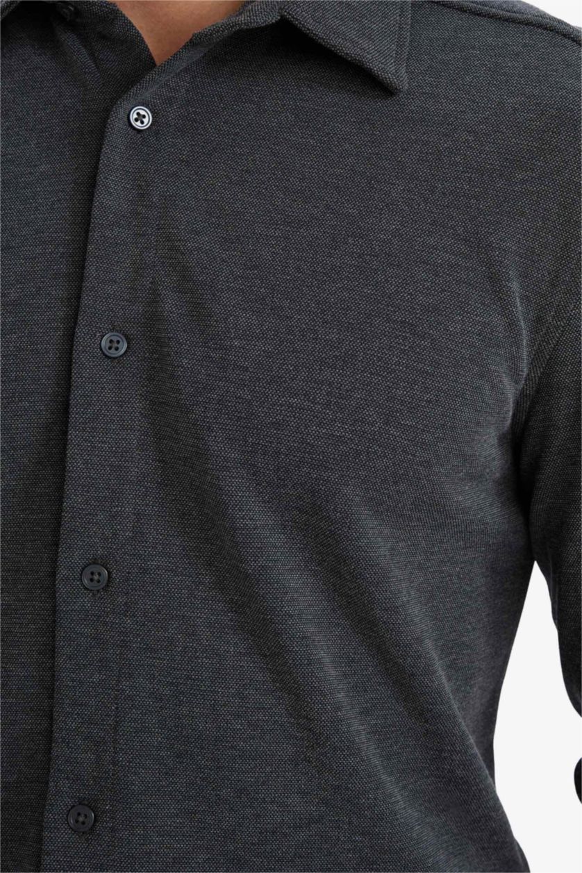 رجال كحلي فاتح قميص ردن طويل بيكيه مودرن فيت وياخة بولو