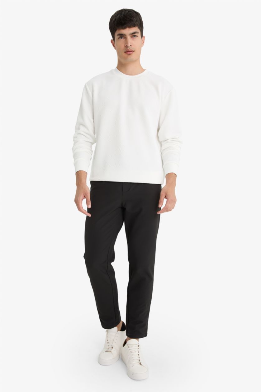 Ерлер ақ қалыпты пішім дөңгелек жаға Свитер