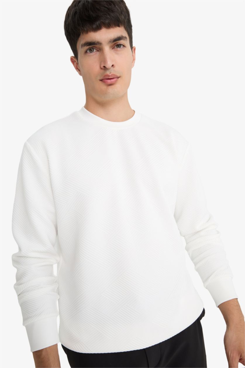 Ерлер ақ қалыпты пішім дөңгелек жаға Свитер