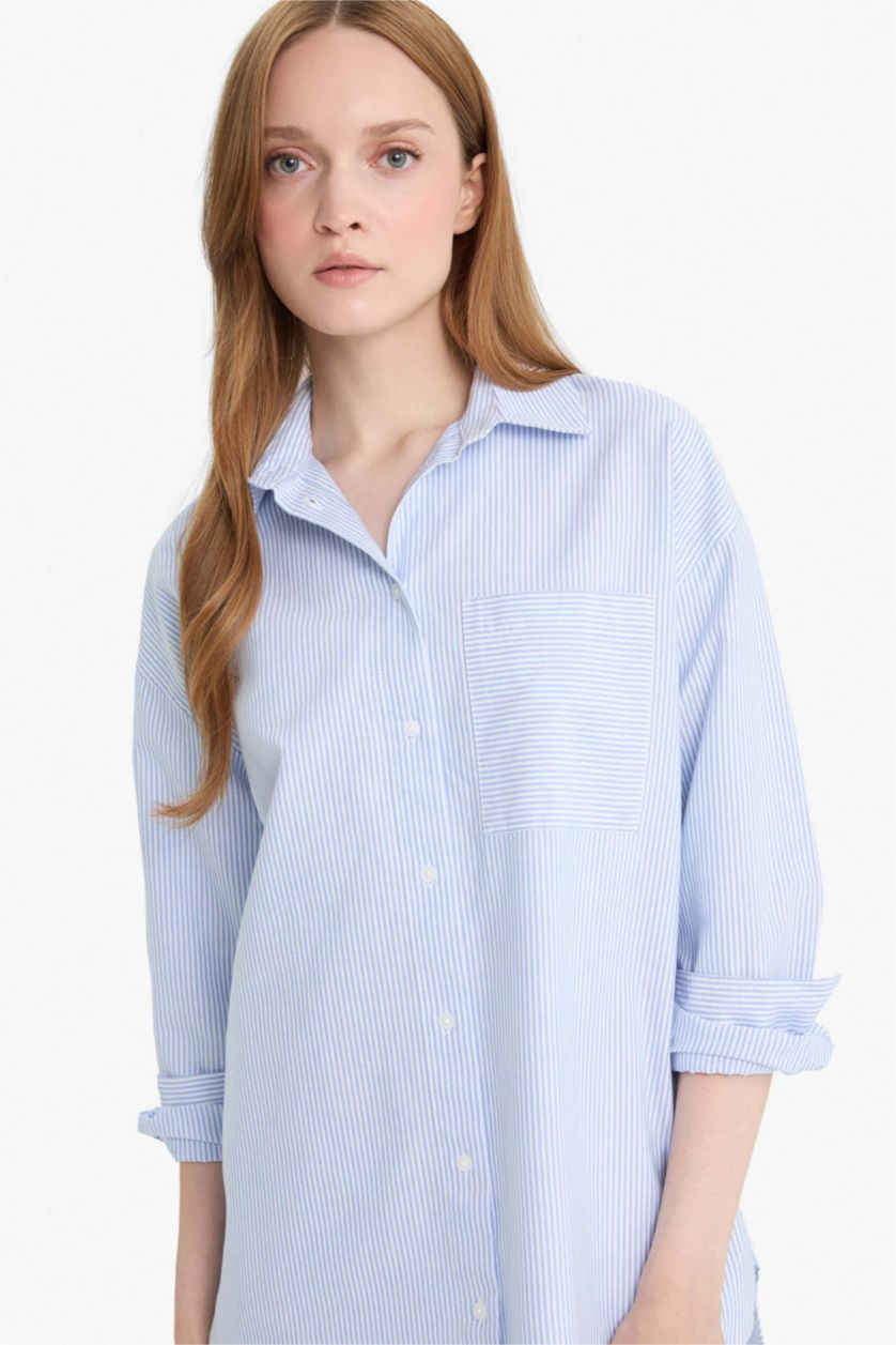 FEMME BLEU Clair Tunique en oxford à manches longues Coupe décontractée