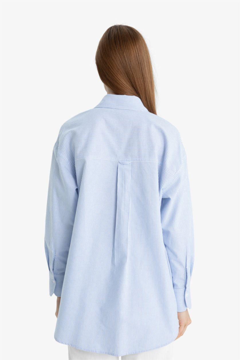 FEMME BLEU Clair Tunique en oxford à manches longues Coupe décontractée