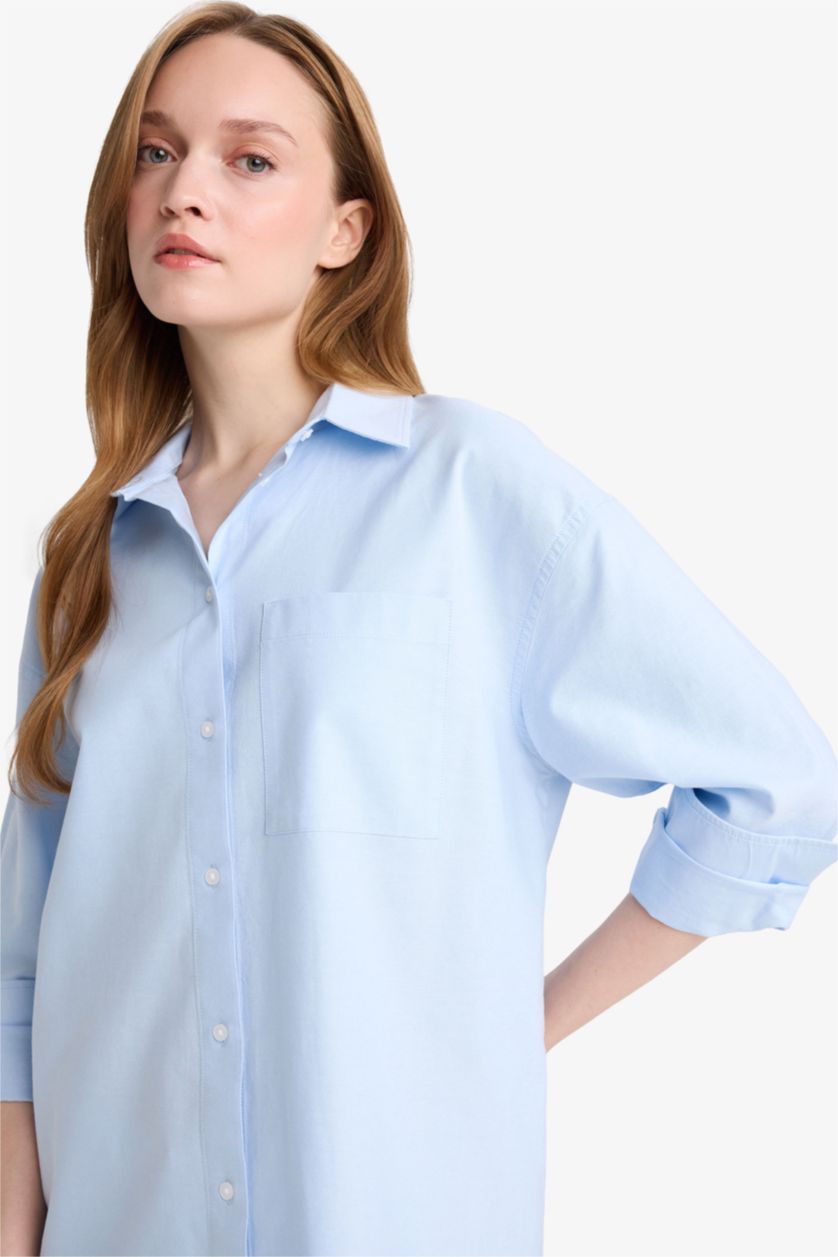 FEMME BLEU Clair Tunique oxford à manches longues Coupe décontractée