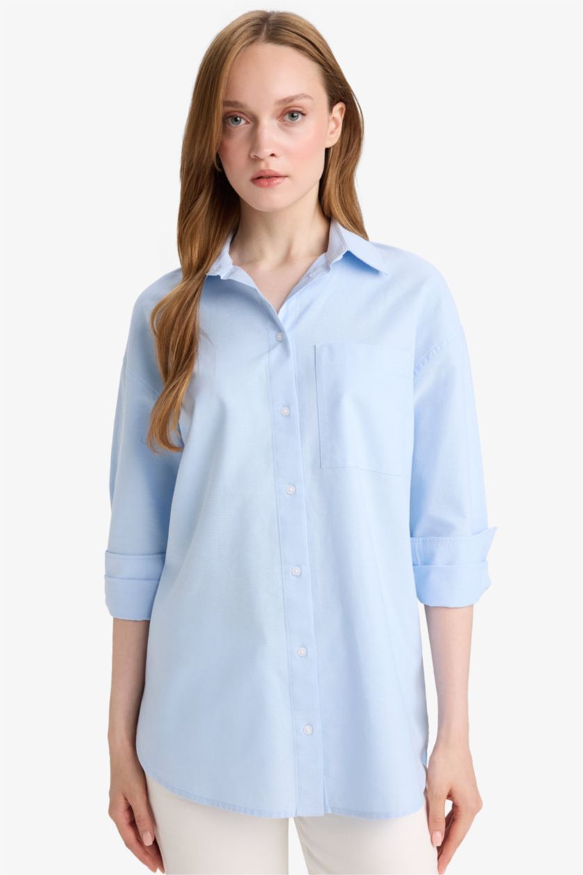 FEMME BLEU Clair Tunique oxford à manches longues Coupe décontractée