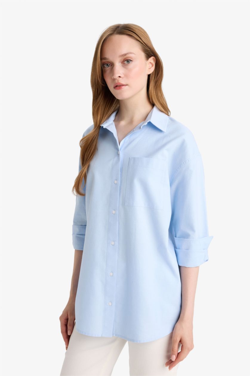 FEMME BLEU Clair Tunique oxford à manches longues Coupe décontractée