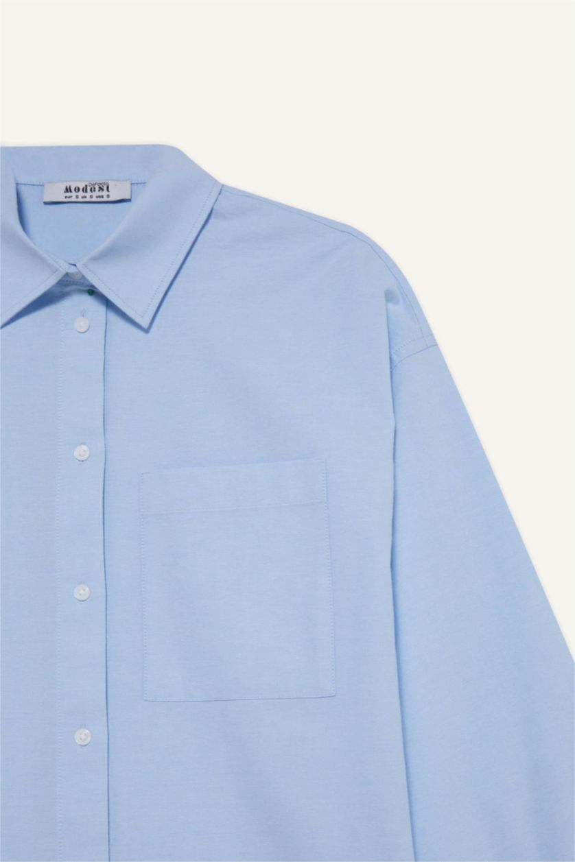 FEMME BLEU Clair Tunique oxford à manches longues Coupe décontractée