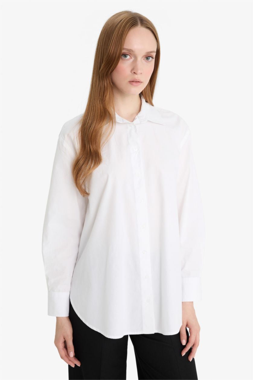 FEMME Blanc Tunique en popeline à manches longues Coupe décontractée