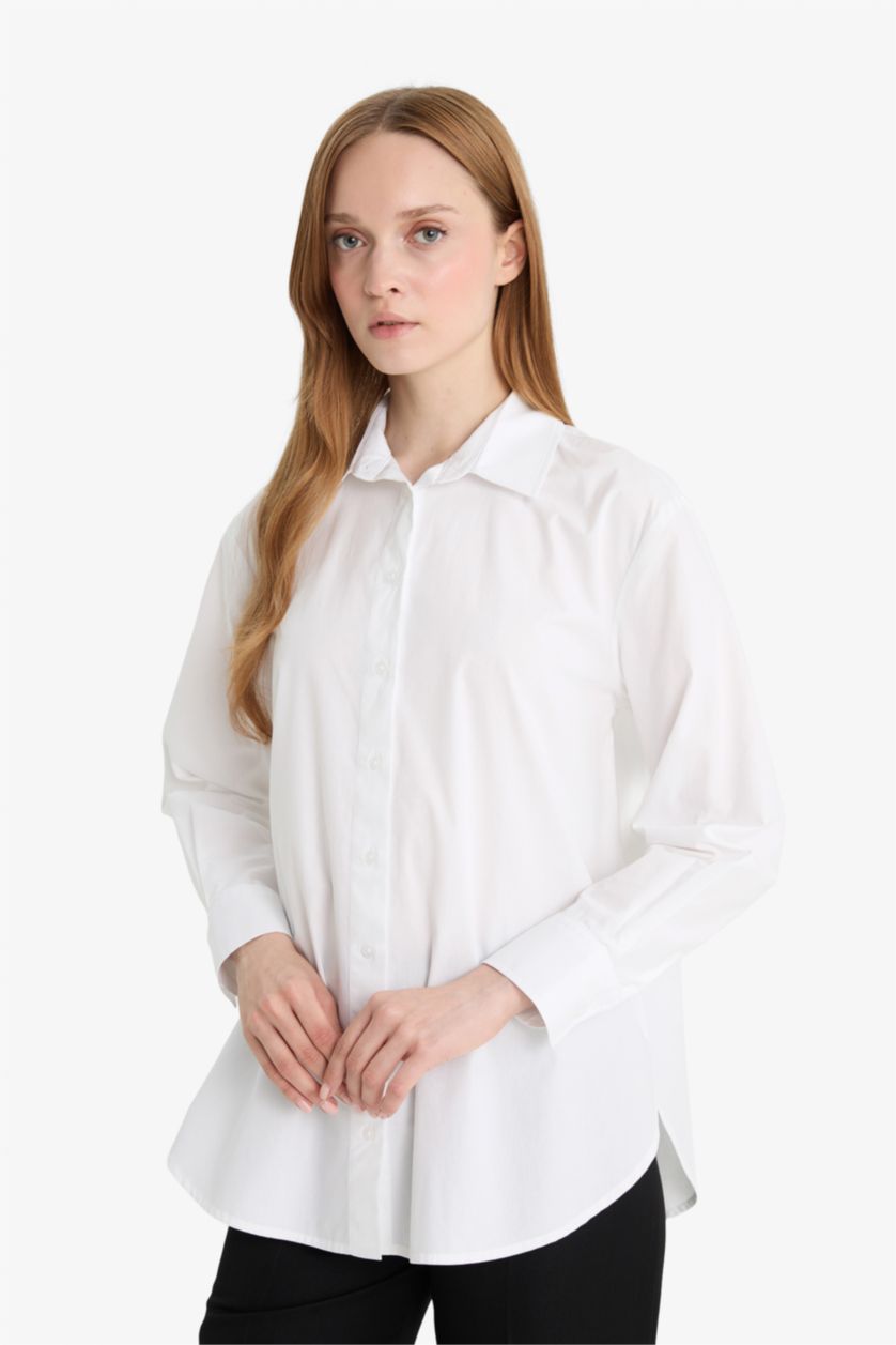 FEMME Blanc Tunique en popeline à manches longues Coupe décontractée