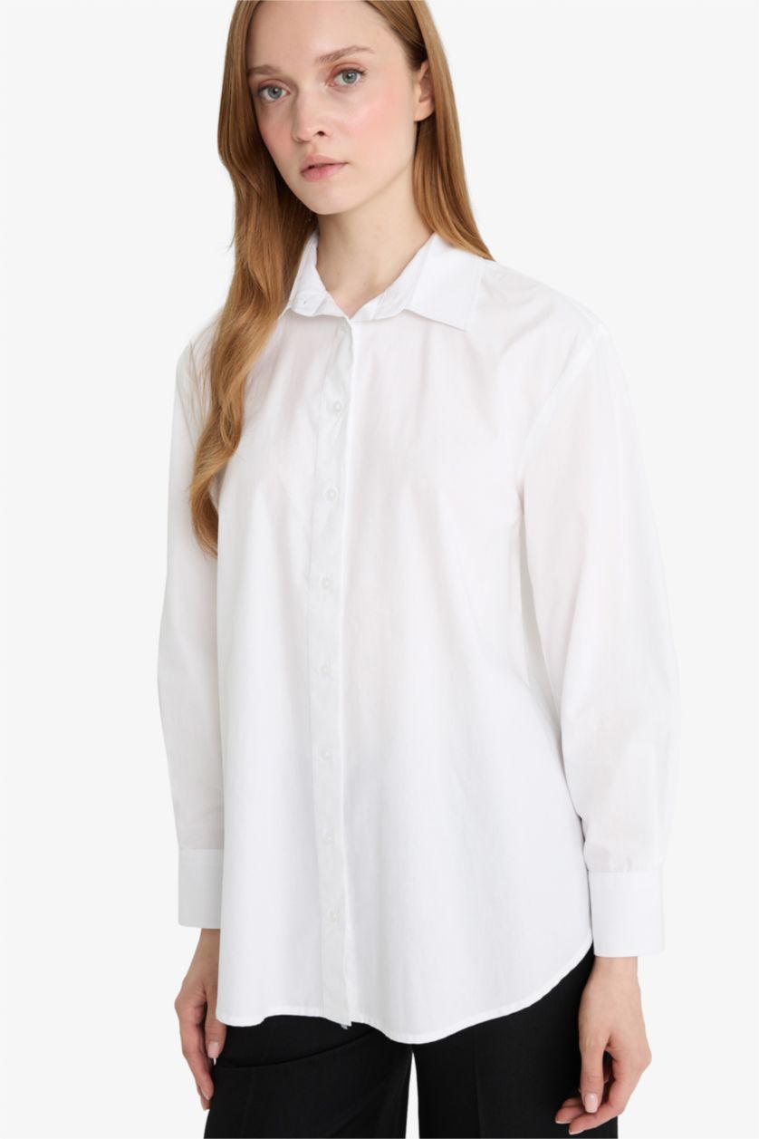 FEMME Blanc Tunique en popeline à manches longues Coupe décontractée