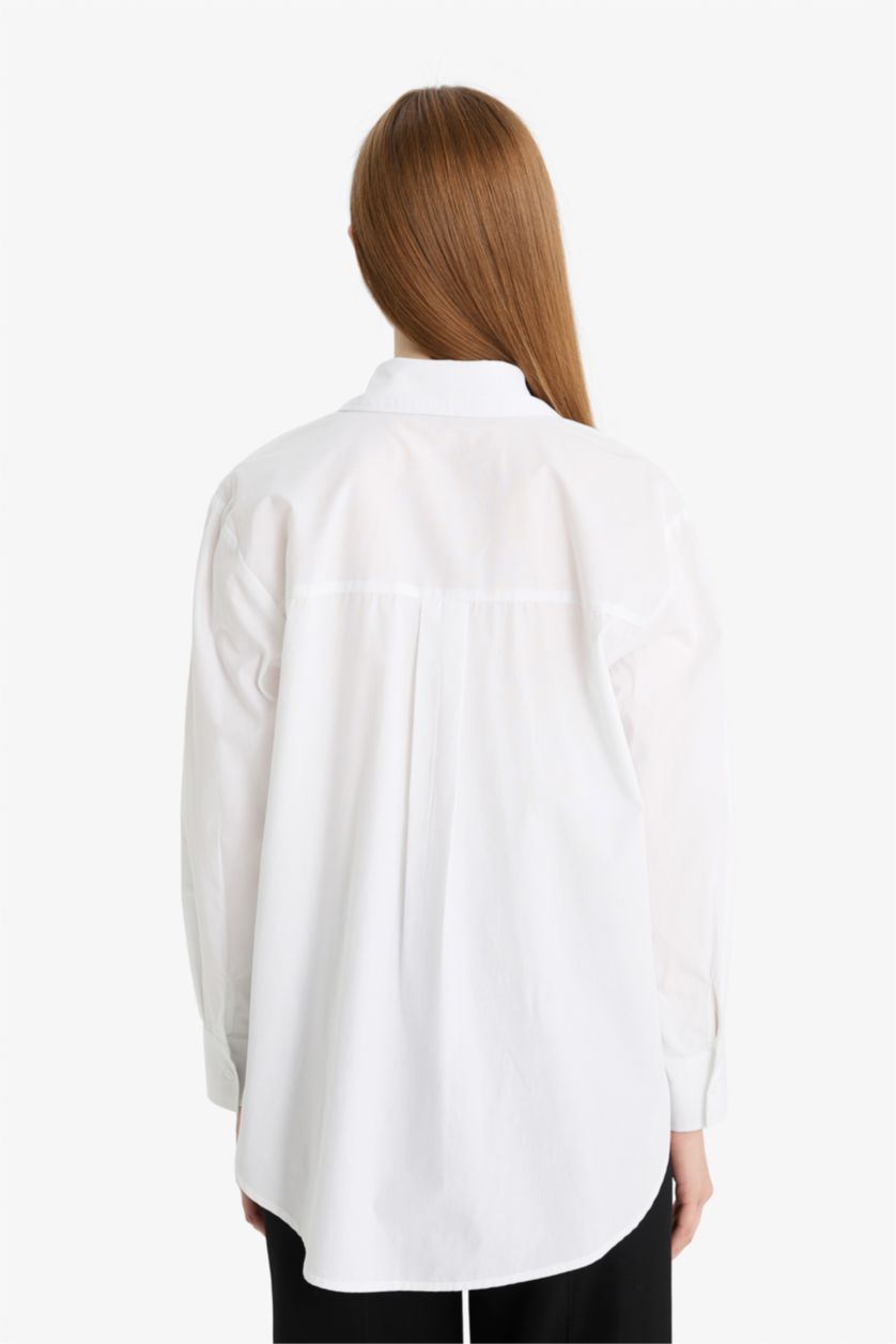 FEMME Blanc Tunique en popeline à manches longues Coupe décontractée