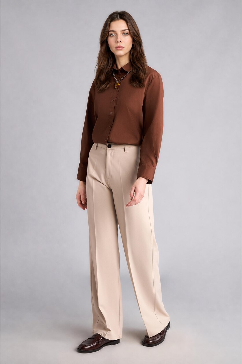 WOMAN Brown Relax Fit Poplin Long Sleeve Tunic