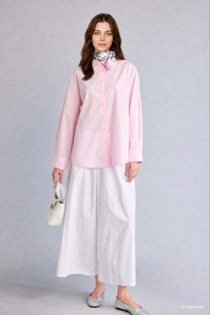 WOMAN Pink Relaxed Fit Poplin Long Sleeve Tunic